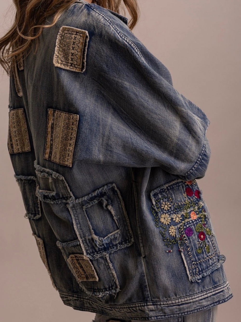 ❤️ BLUE VELVET “ BERLIN “ BLUE VELVET DENIM EMBROIDERED PATCHWORK JEAN JACKET 46 - Picture 6 of 8